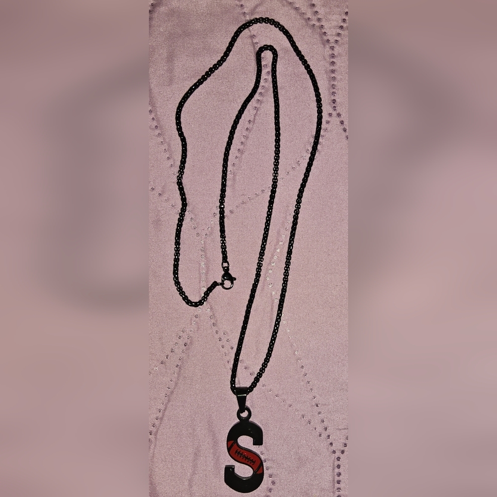 Football Stainless steel S English Alphabet Necklace black letter Pendant for